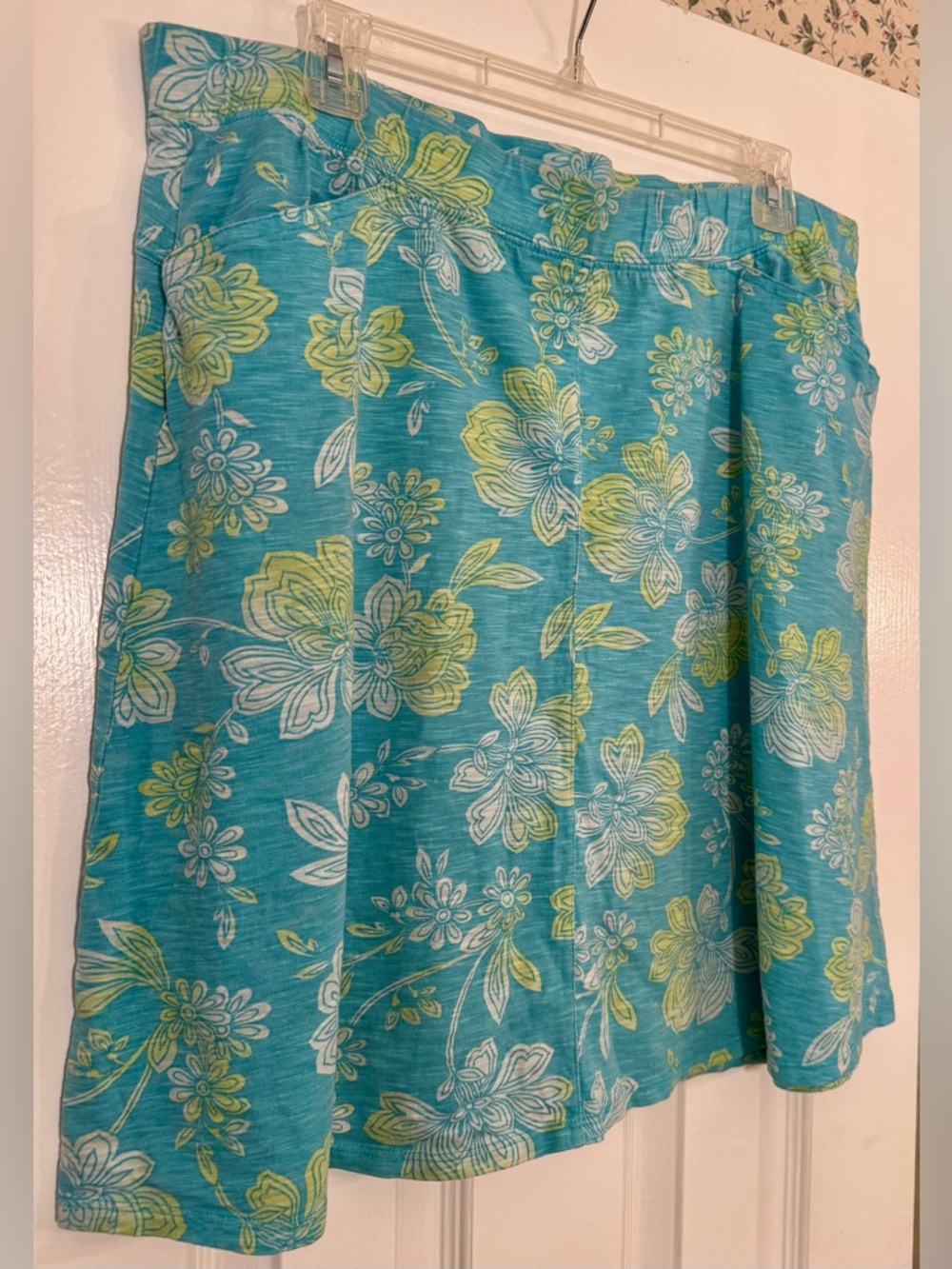 J. Jill Organic Cotton Turquoise Yellow Floral A-Line Skirt - Size L - Picture 4 of 9